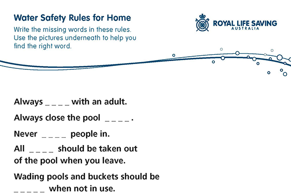 Water Safety Rules Missing Words