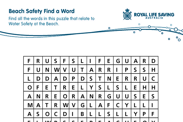 Beach Safety Find a Word