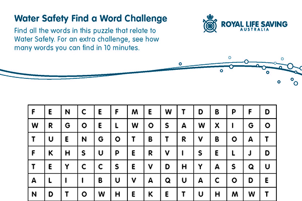 Water Safety Find a Word Challenge