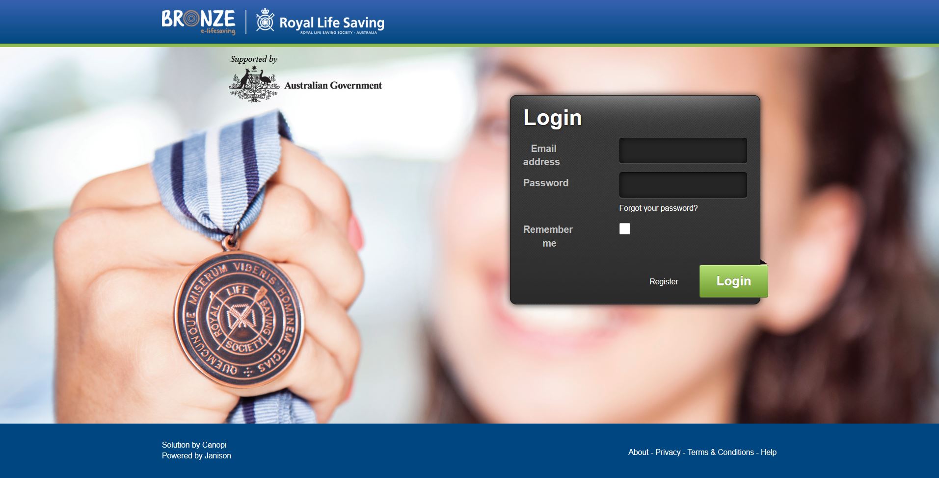 Bronze e-Lifesaving login page